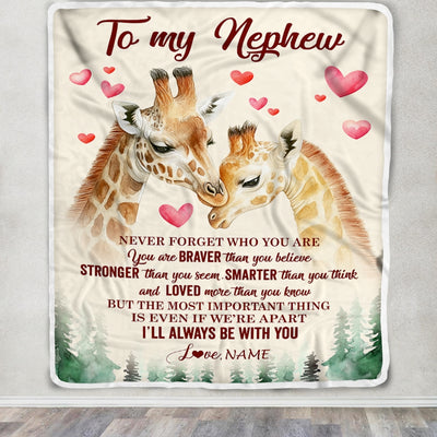 Personalized To My Nephew Blanket From Aunt Auntie Uncle Never Forget Who Are You Giraffe Nephew Birthday Graduation Christmas Customized Fleece Blanket | siriusteestore