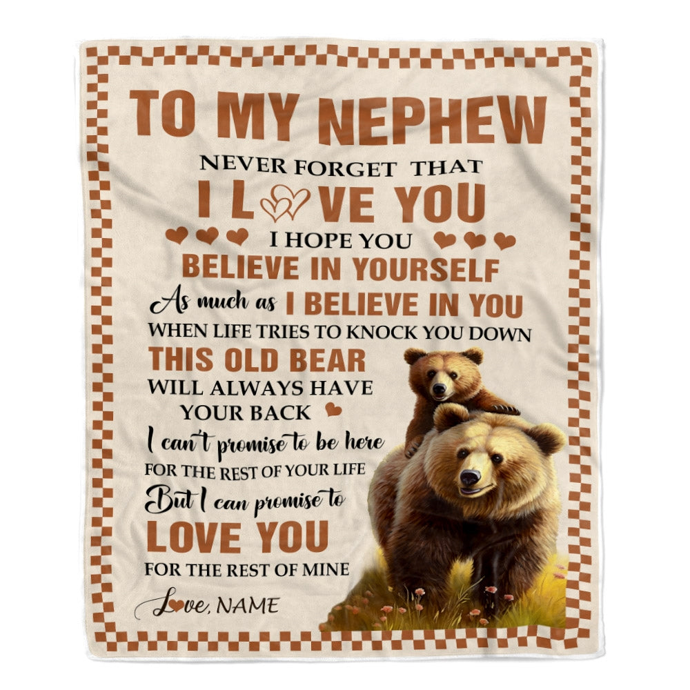 Personalized To My Nephew Blanket From Aunt Auntie Uncle This Old Bear Love You Nephew Birthday Gifts Graduation Christmas Customized Bed Fleece Throw Blanket | siriusteestore