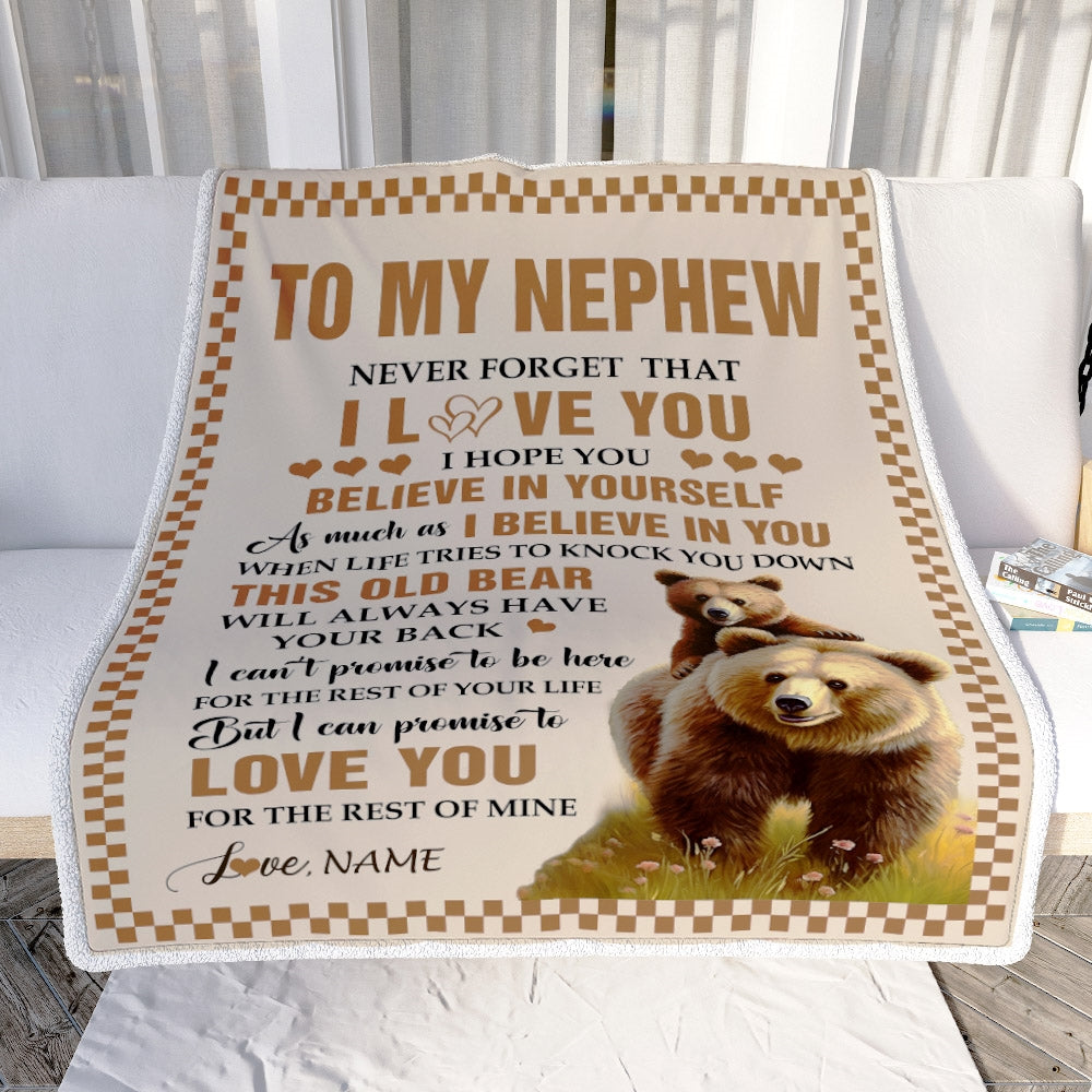 Personalized To My Nephew Blanket From Aunt Auntie Uncle This Old Bear Love You Nephew Birthday Gifts Graduation Christmas Customized Bed Fleece Throw Blanket | siriusteestore