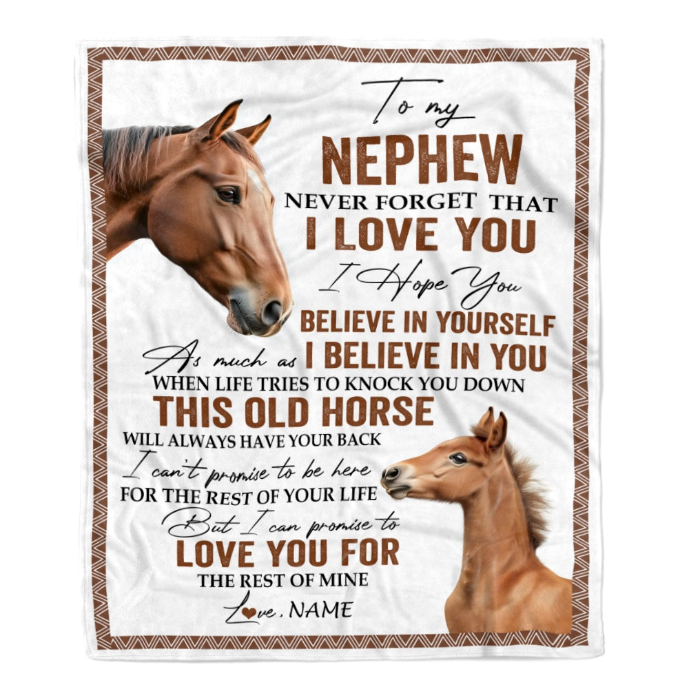 Personalized To My Nephew Blanket From Aunt Auntie Uncle This Old Horse Love You Nephew Birthday Graduation Christmas Customized Bed Fleece Throw Blanket | siriusteestore