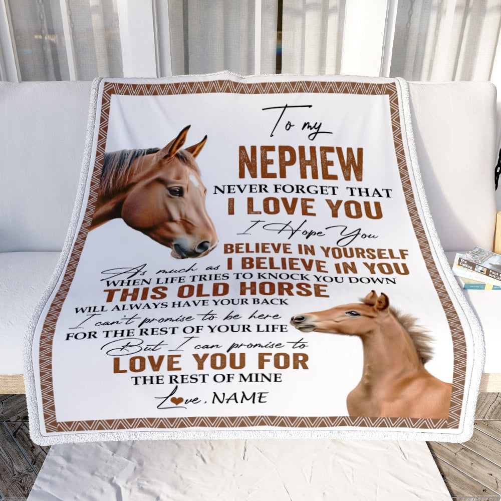 Personalized To My Nephew Blanket From Aunt Auntie Uncle This Old Horse Love You Nephew Birthday Graduation Christmas Customized Bed Fleece Throw Blanket | siriusteestore