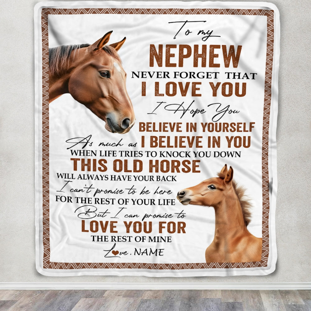 Personalized To My Nephew Blanket From Aunt Auntie Uncle This Old Horse Love You Nephew Birthday Graduation Christmas Customized Bed Fleece Throw Blanket | siriusteestore