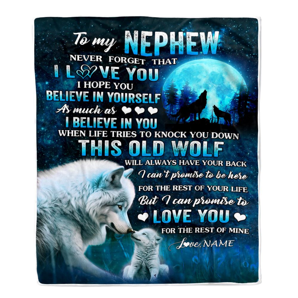 Personalized To My Nephew Blanket From Aunt Auntie Uncle This Old Wolf Love Nephew Birthday Gifts Graduation Christmas Customized Bed Fleece Throw Blanket | siriusteestore