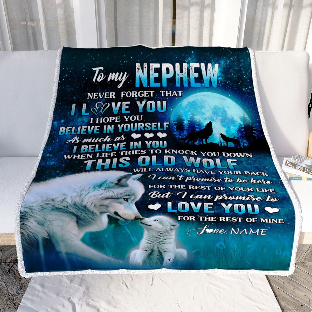 Personalized To My Nephew Blanket From Aunt Auntie Uncle This Old Wolf Love Nephew Birthday Gifts Graduation Christmas Customized Bed Fleece Throw Blanket | siriusteestore