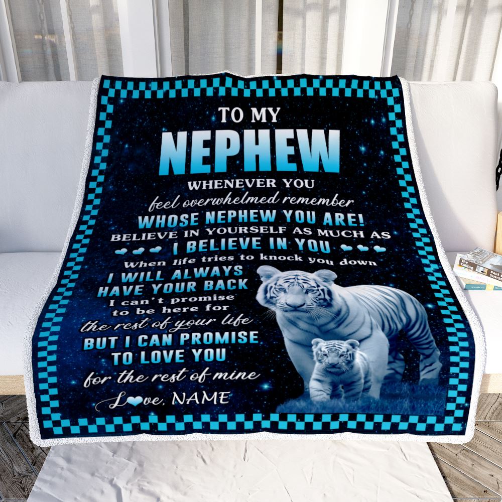 Personalized To My Nephew Blanket From Aunt Auntie Uncle Whenever You Feel White Tiger Nephew Birthday Gifts Graduation Christmas Customized Fleece Blanket | siriusteestore