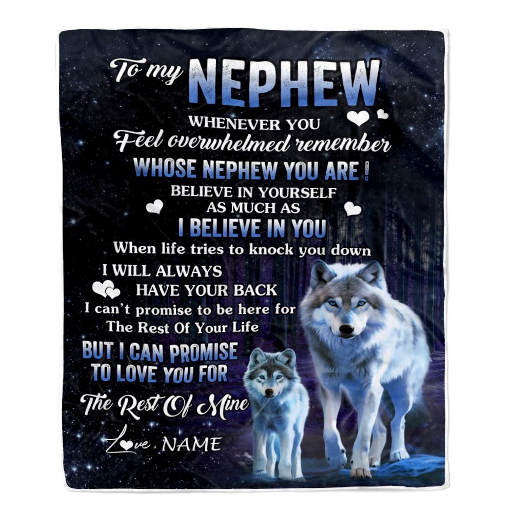 Personalized To My Nephew Blanket From Aunt Auntie Uncle Whenever You Feel Wolf Nephew Birthday Gifts Graduation Christmas Customized Fleece Blanket | siriusteestore