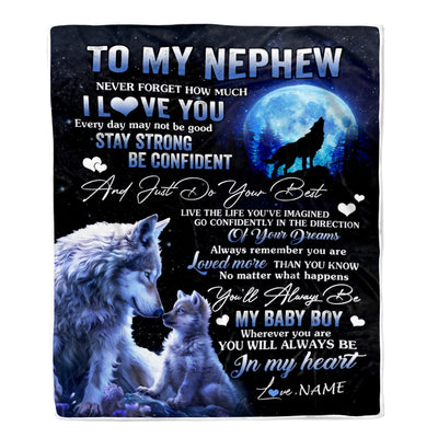 Personalized To My Nephew Blanket From Aunt Auntie Uncle Wolf Never Forget How Much I Love You Nephew Birthday Christmas Customized Fleece Throw Blanket | siriusteestore