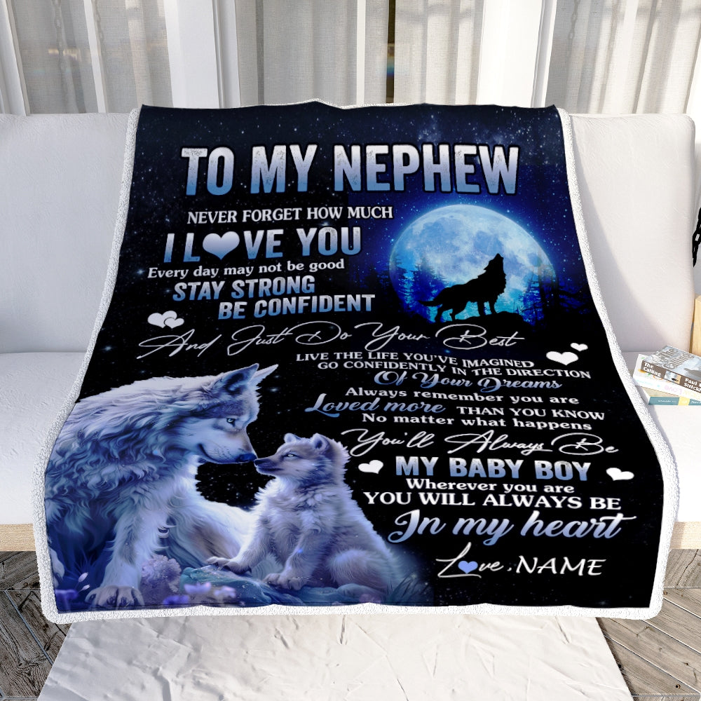 Personalized To My Nephew Blanket From Aunt Auntie Uncle Wolf Never Forget How Much I Love You Nephew Birthday Christmas Customized Fleece Throw Blanket | siriusteestore