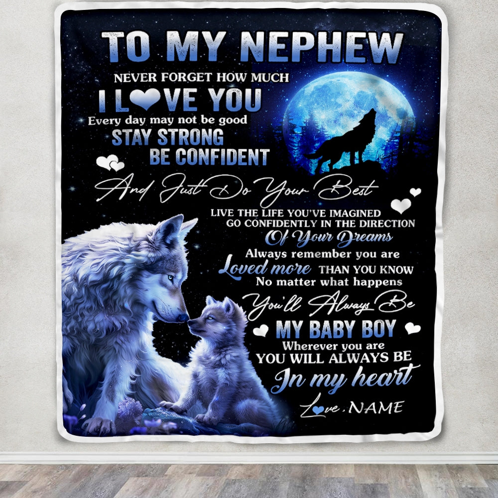Personalized To My Nephew Blanket From Aunt Auntie Uncle Wolf Never Forget How Much I Love You Nephew Birthday Christmas Customized Fleece Throw Blanket | siriusteestore