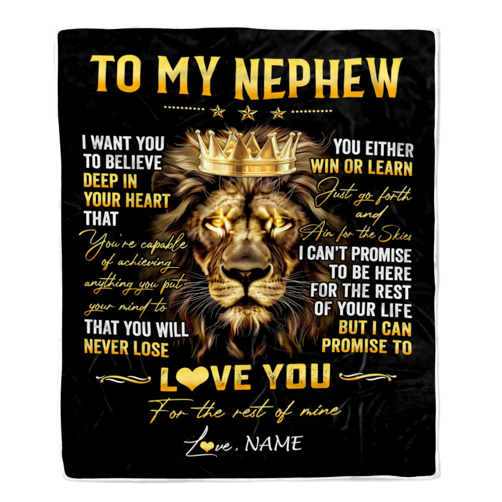 Personalized To My Nephew Blanket From Aunt Auntie Uncle You Will Never Lose Lion Nephew Birthday Graduation Christmas Customized Fleece Throw Blanket | siriusteestore