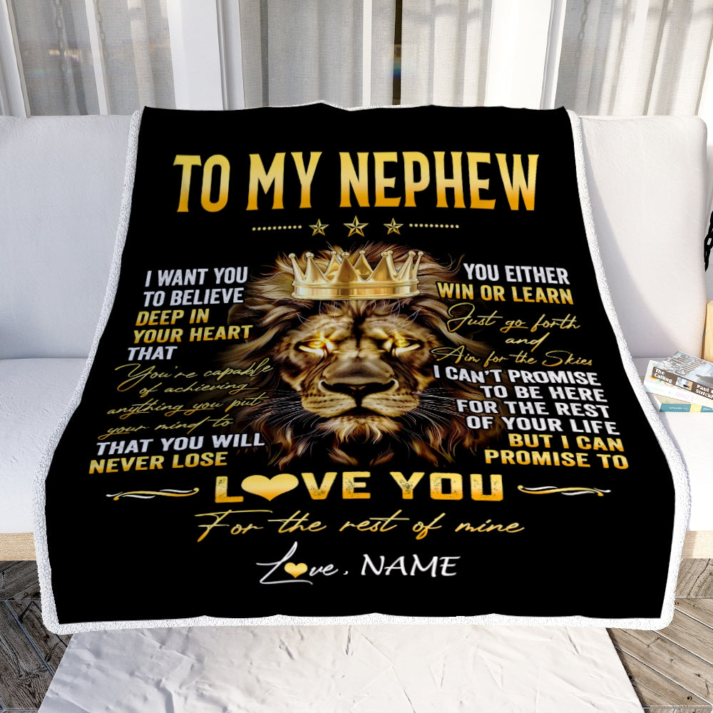 Personalized To My Nephew Blanket From Aunt Auntie Uncle You Will Never Lose Lion Nephew Birthday Graduation Christmas Customized Fleece Throw Blanket | siriusteestore