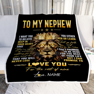 Personalized To My Nephew Blanket From Aunt Auntie Uncle You Will Never Lose Lion Nephew Birthday Graduation Christmas Customized Fleece Throw Blanket | siriusteestore