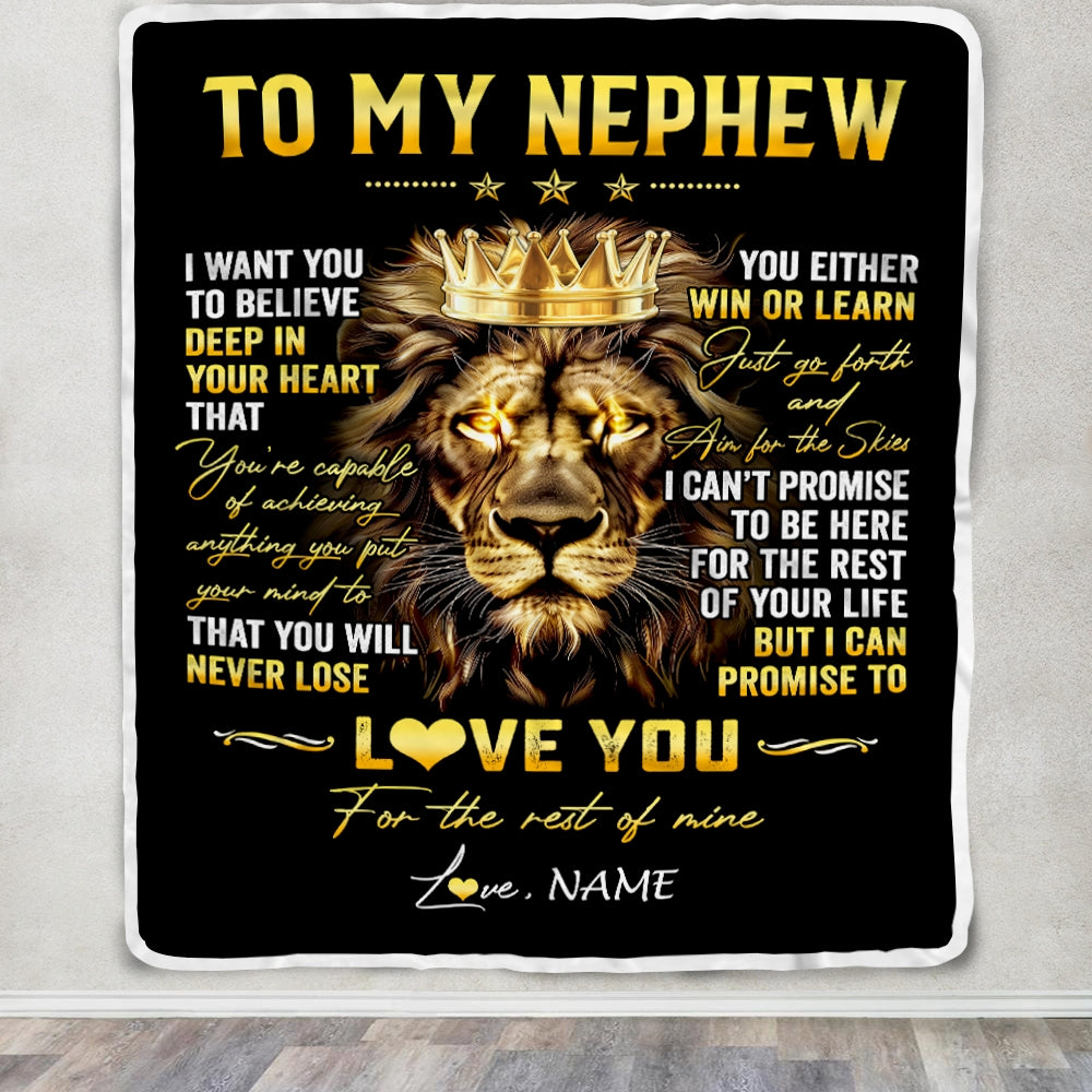 Personalized To My Nephew Blanket From Aunt Auntie Uncle You Will Never Lose Lion Nephew Birthday Graduation Christmas Customized Fleece Throw Blanket | siriusteestore