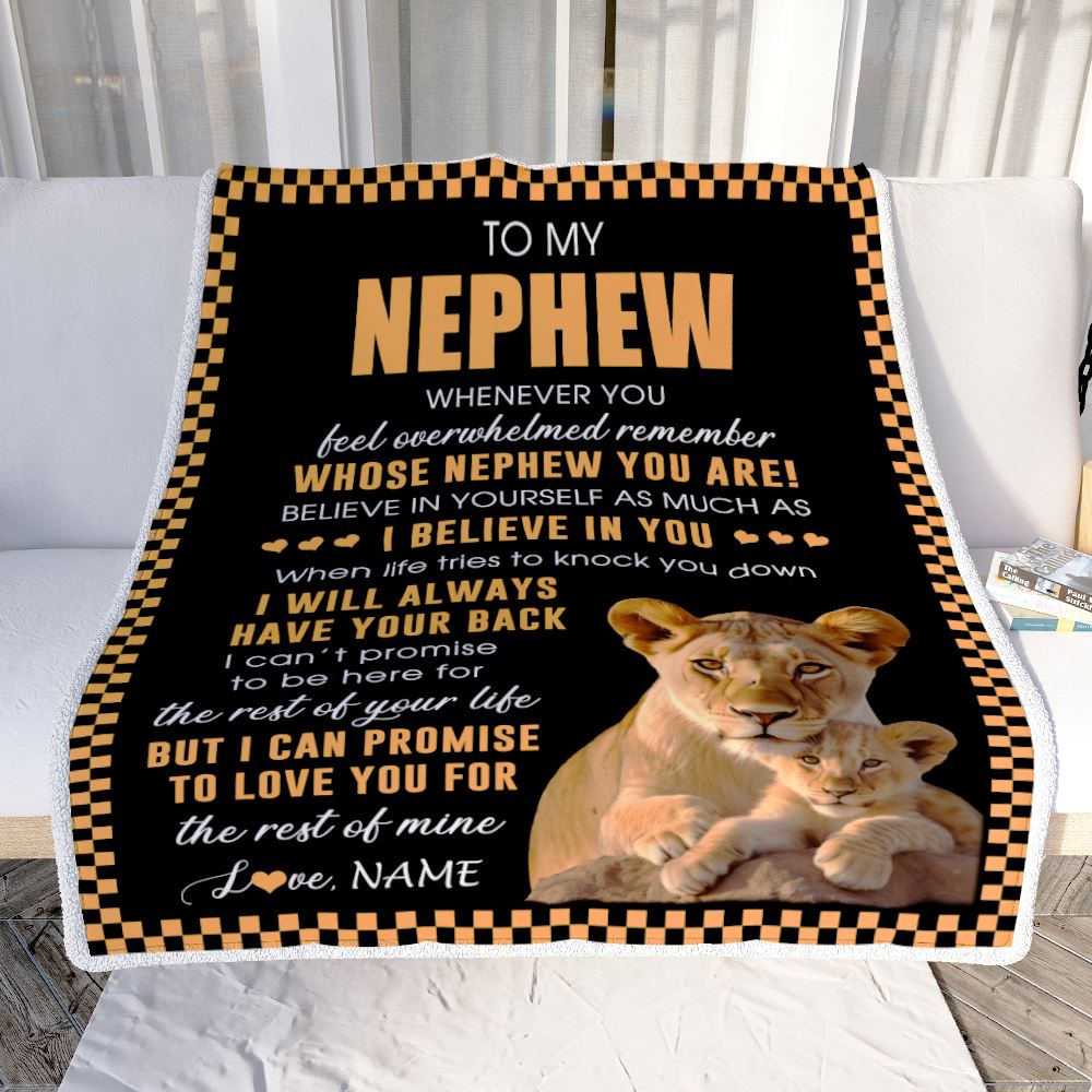Personalized To My Nephew Blanket From Aunt Auntie Whenever You Feel Lion Nephew Birthday Gifts Graduation Christmas Customized Fleece Throw Blanket | siriusteestore