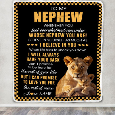 Personalized To My Nephew Blanket From Aunt Auntie Whenever You Feel Lion Nephew Birthday Gifts Graduation Christmas Customized Fleece Throw Blanket | siriusteestore
