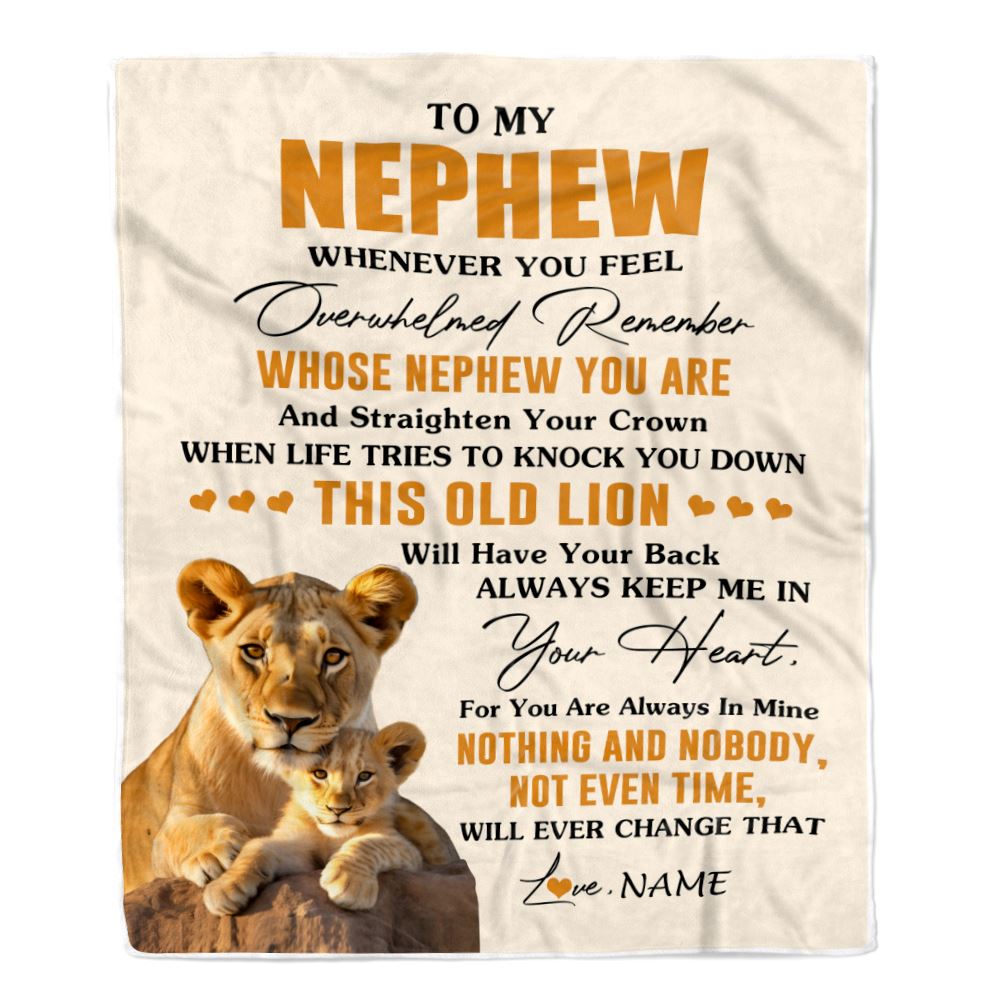 Personalized To My Nephew Blanket From Aunt Auntie Whenever You Fell Overwhelmed Lion Nephew Birthday Gifts Graduation Christmas Customized Fleece Blanket | siriusteestore