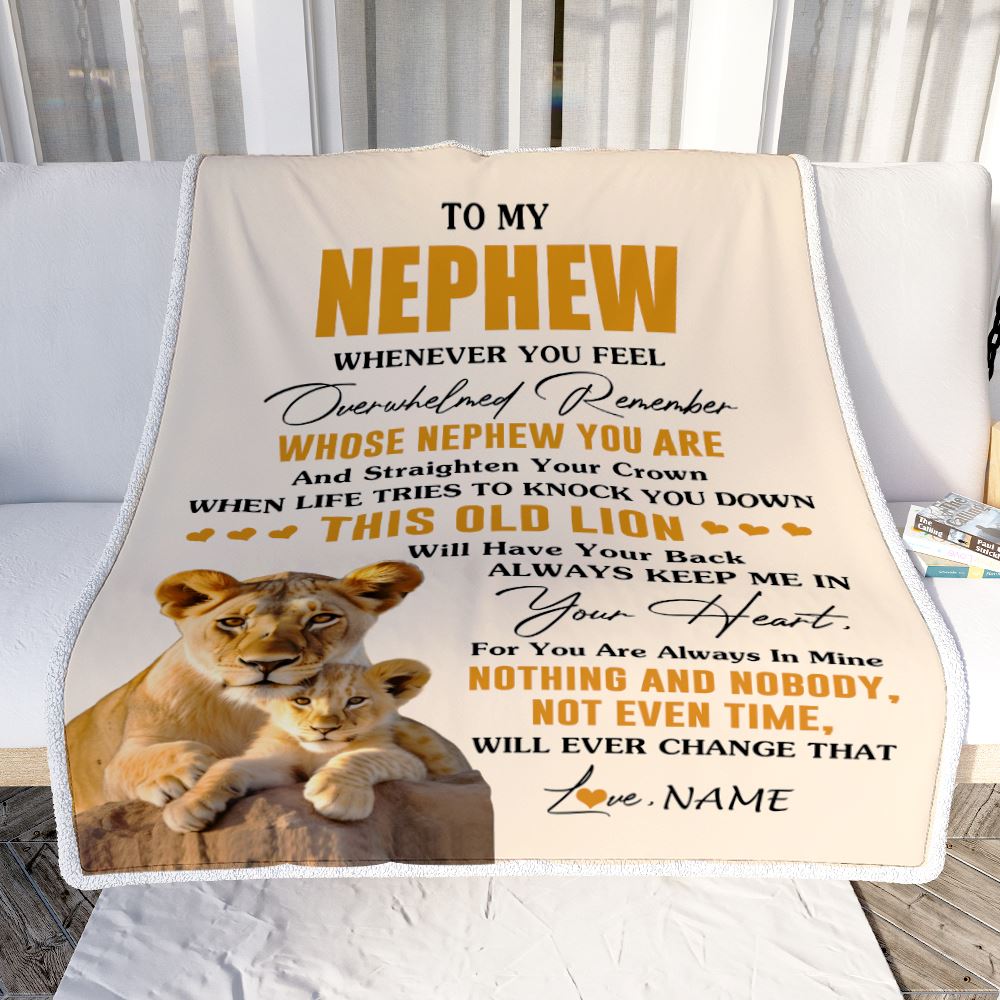 Personalized To My Nephew Blanket From Aunt Auntie Whenever You Fell Overwhelmed Lion Nephew Birthday Gifts Graduation Christmas Customized Fleece Blanket | siriusteestore