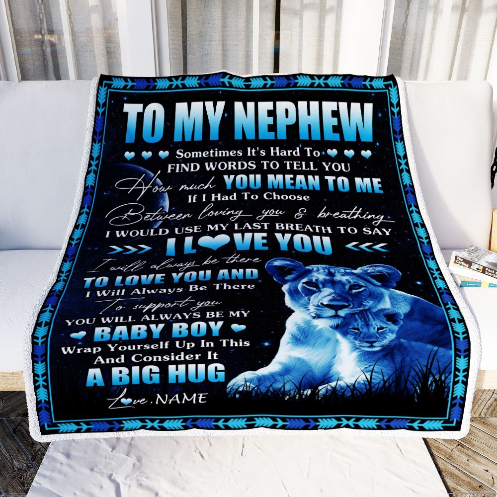 Personalized To My Nephew Blanket From Aunt Auntie You Mean Yo Me My Baby Boy Lion Nephew Birthday Graduation Christmas Customized Bed Fleece Throw Blanket | siriusteestore