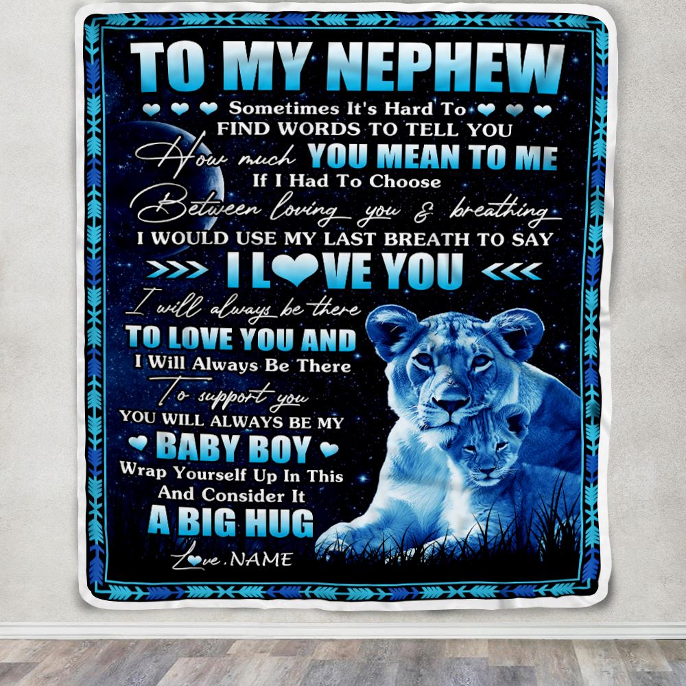 Personalized To My Nephew Blanket From Aunt Auntie You Mean Yo Me My Baby Boy Lion Nephew Birthday Graduation Christmas Customized Bed Fleece Throw Blanket | siriusteestore