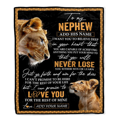 Personalized To My Nephew Blanket From Aunt Auntie You Will Never Lose Lion Nephew Birthday Gifts Graduation Christmas Customized Fleece Throw Blanket | siriusteestore