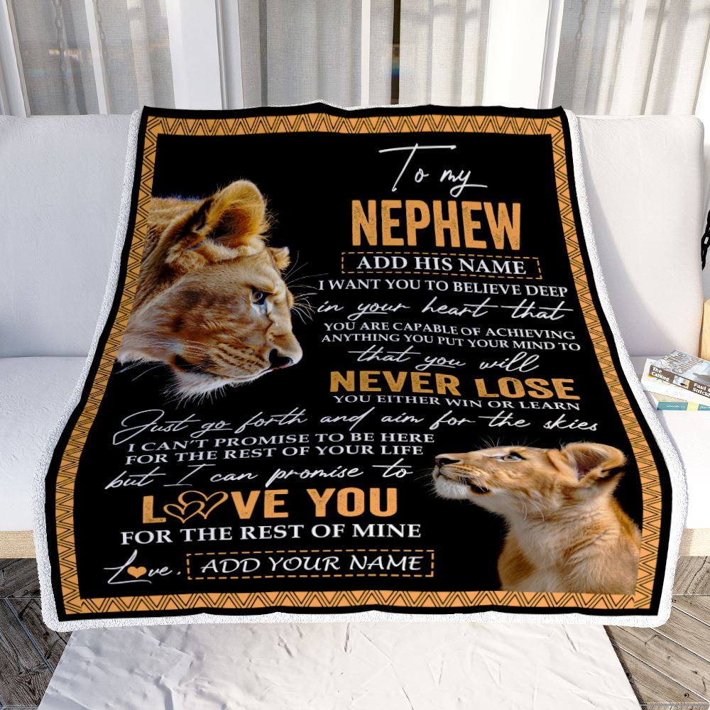 Personalized To My Nephew Blanket From Aunt Auntie You Will Never Lose Lion Nephew Birthday Gifts Graduation Christmas Customized Fleece Throw Blanket | siriusteestore
