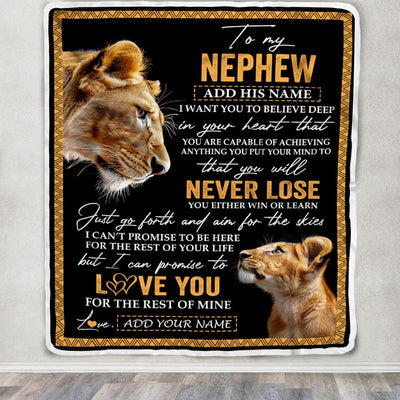 Personalized To My Nephew Blanket From Aunt Auntie You Will Never Lose Lion Nephew Birthday Gifts Graduation Christmas Customized Fleece Throw Blanket | siriusteestore