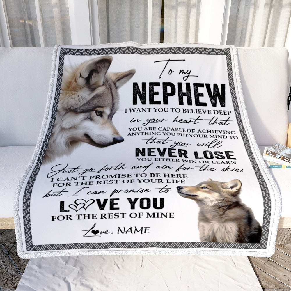 Personalized To My Nephew Blanket From Aunt Auntie You Will Never Lose Wolf Nephew Birthday Graduation Christmas Customized Bed Quilt Fleece Throw Blanket | siriusteestore