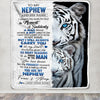 Personalized To My Nephew Blanket From Aunt Uncle Auntie I Close My Eyes White Tiger Nephew Birthday Gifts Graduation Christmas Custom Fleece Throw Blanket | siriusteestore