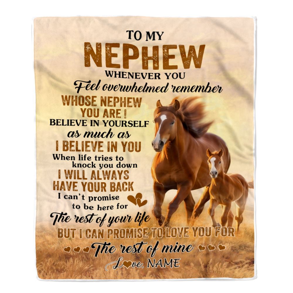 Personalized To My Nephew Blanket From Aunt Uncle Auntie Whenever You Feel Horse Nephew Birthday Gifts Graduation Christmas Customized Fleece Throw Blanket | siriusteestore