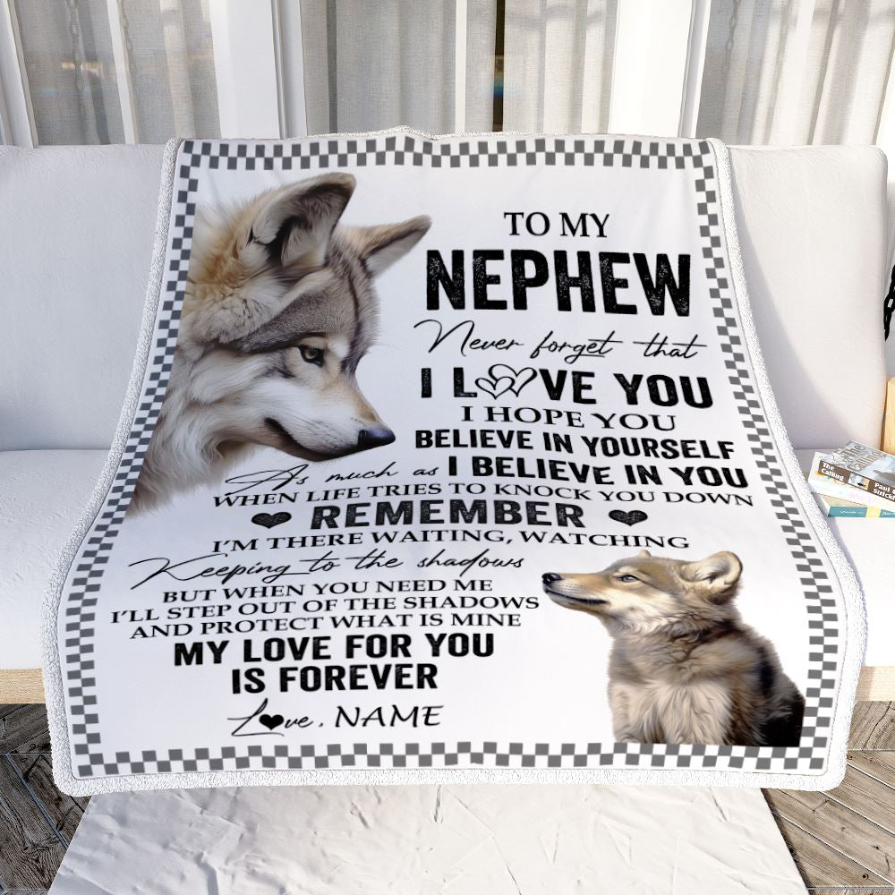 Personalized To My Nephew Blanket From Aunt Uncle Auntie Wolf My Love For You Is Forever Nephew Birthday Gifts Graduation Christmas Customized Fleece Blanket | siriusteestore