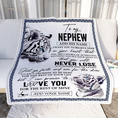 Personalized To My Nephew Blanket From Aunt Uncle Auntie You Will Never Lose White Tiger Nephew Birthday Gifts Graduation Christmas Customized Fleece Blanket | siriusteestore