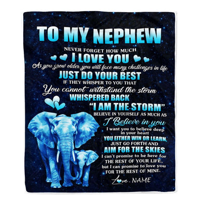 Personalized To My Nephew Blanket From Aunt Uncle Elephant Never Forget I Love You Nephew Birthday Gifts Graduation Christmas Customized Fleece Throw Blanket | siriusteestore