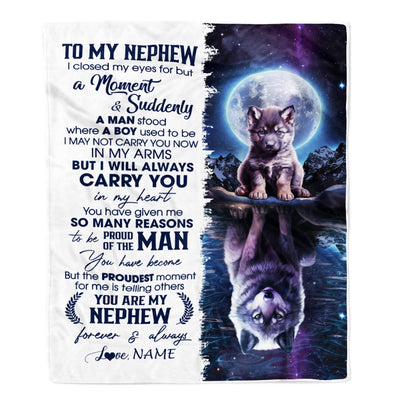 Personalized To My Nephew Blanket From Aunt Uncle I Close My Eyes Wolf Nephew Birthday Graduation Christmas Customized Gift Fleece Throw Blanket | siriusteestore