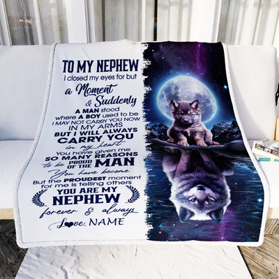 Personalized To My Nephew Blanket From Aunt Uncle I Close My Eyes Wolf Nephew Birthday Graduation Christmas Customized Gift Fleece Throw Blanket | siriusteestore
