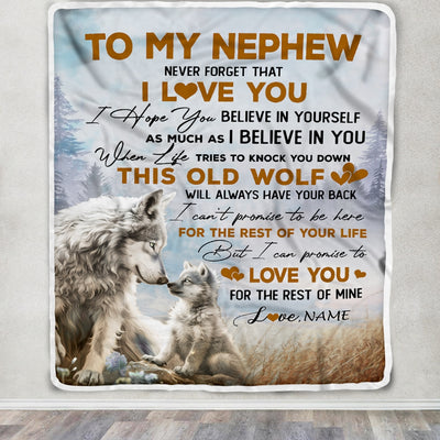 Personalized To My Nephew Blanket From Aunt Uncle Never Forget That I Love You Wolf Nephew Birthday Graduation Christmas Customized Bed Fleece Throw Blanket | siriusteestore