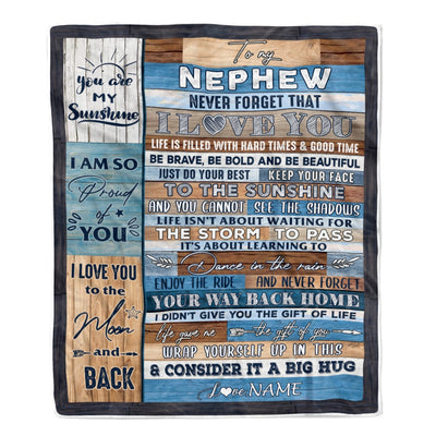 Personalized To My Nephew Blanket From Aunt Uncle Titi Never Forget That I Love You Wood Nephew Birthday Thanksgiving Christmas Customized Fleece Blanket | siriusteestore