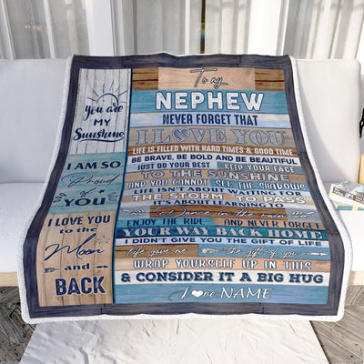 Personalized To My Nephew Blanket From Aunt Uncle Titi Never Forget That I Love You Wood Nephew Birthday Thanksgiving Christmas Customized Fleece Blanket | siriusteestore