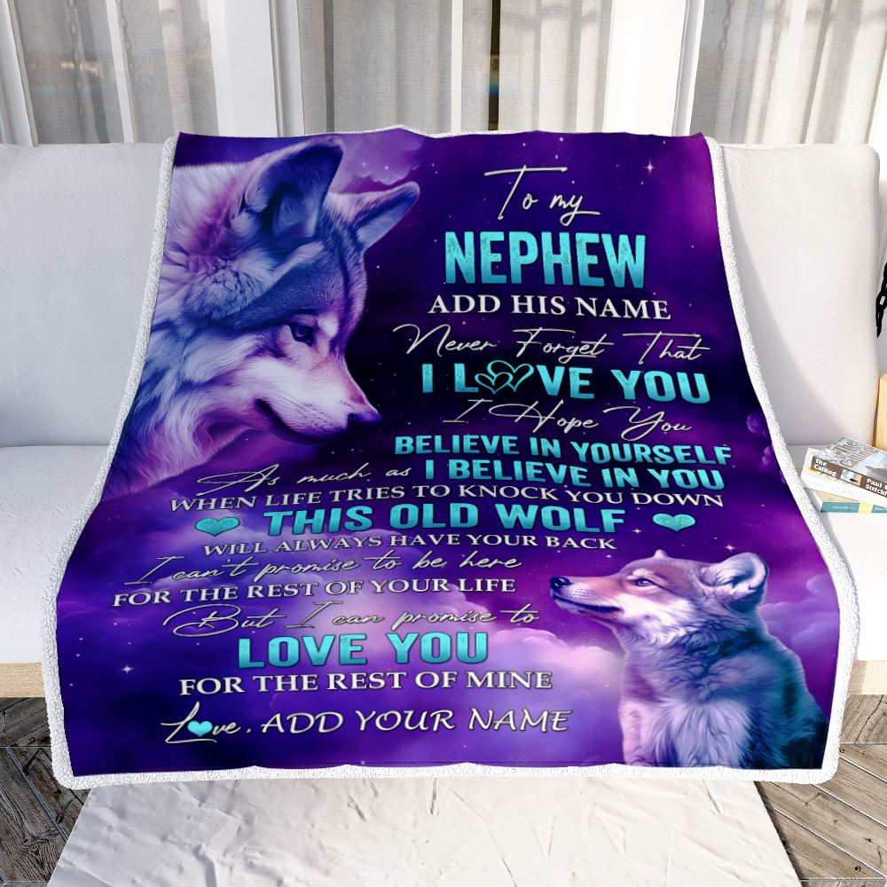 Personalized To My Nephew Blanket From Aunt Uncle Wolf Never Forget I Love You Nephew Birthday Gifts Graduation Christmas Customized Fleece Throw Blanket | siriusteestore