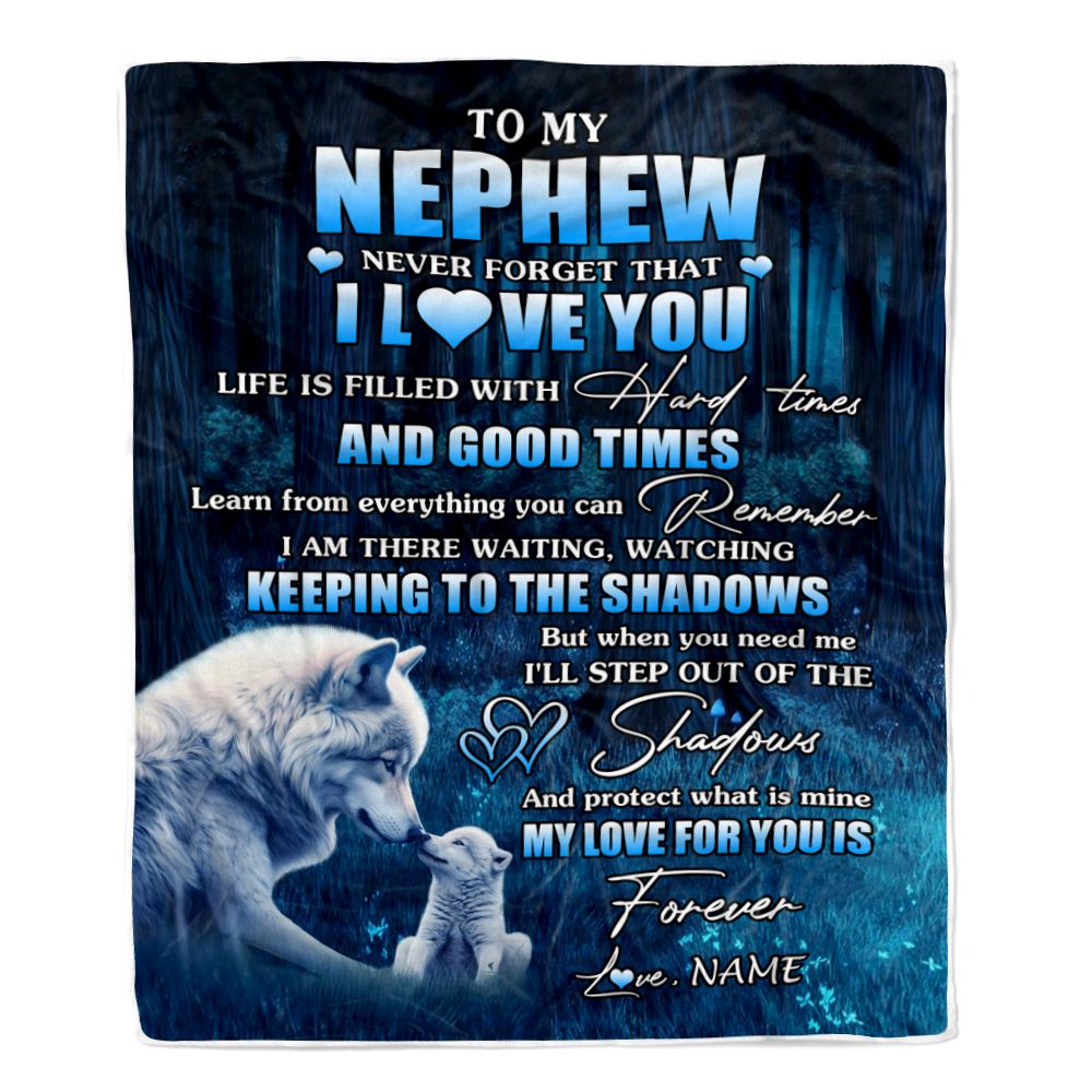 Personalized To My Nephew Blanket From Aunt Uncle Wolf Never Forget That I Love You Moon Dark Forest Nephew Birthday Gifts Christmas Customized Fleece Blanket | siriusteestore