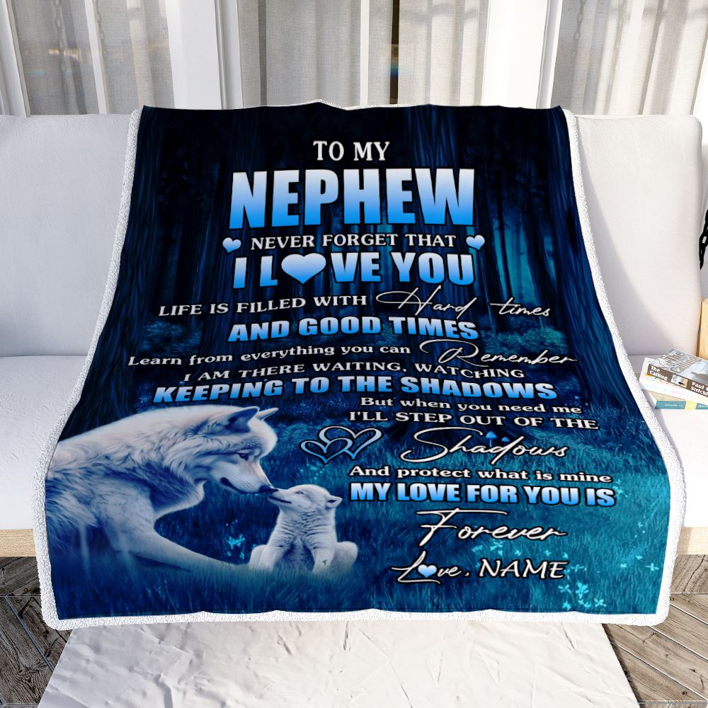 Personalized To My Nephew Blanket From Aunt Uncle Wolf Never Forget That I Love You Moon Dark Forest Nephew Birthday Gifts Christmas Customized Fleece Blanket | siriusteestore