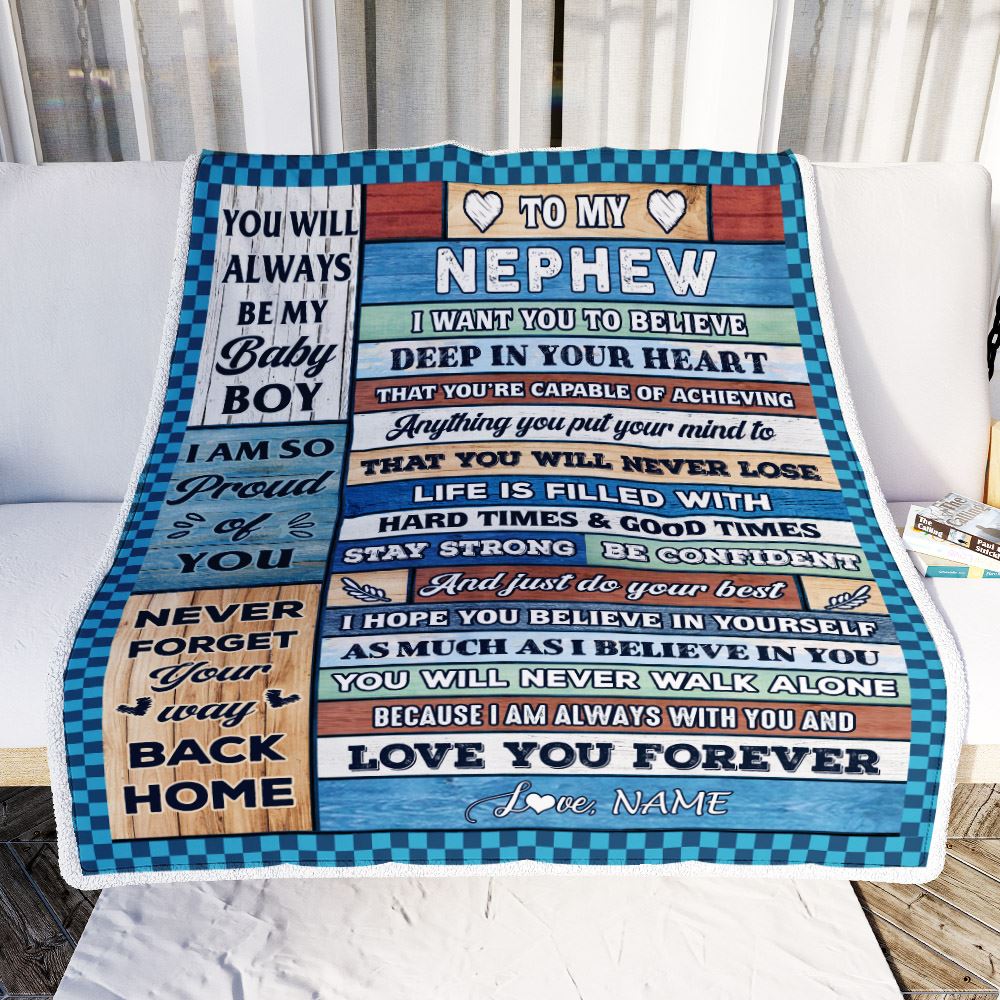 Personalized To My Nephew Blanket From Aunt Uncle Wood Gifts For Nephew Going To College Birthday Graduation Christmas Customized Gift Fleece Throw Blanket | siriusteestore