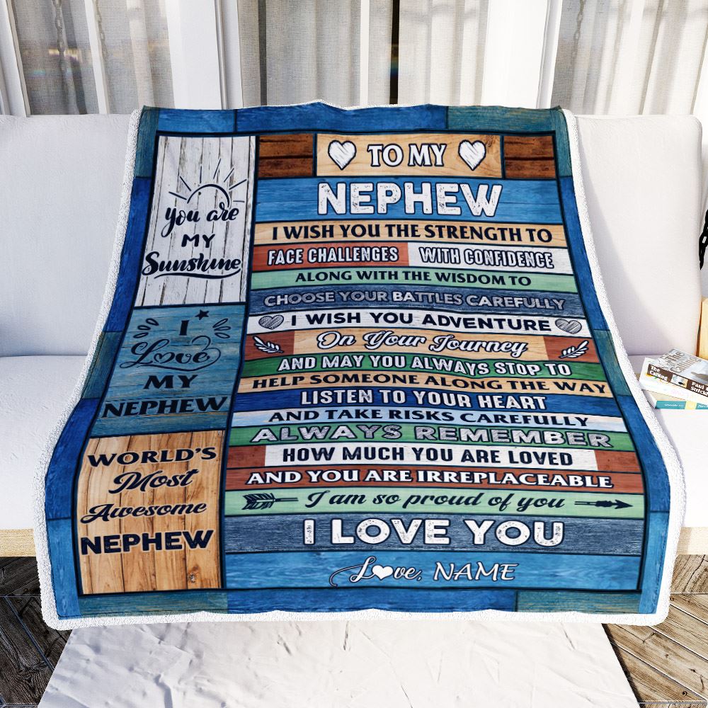 Personalized To My Nephew Blanket From Aunt Uncle Wood I Am So Proud Of You I Love You Nephew Birthday Graduation Christmas Customized Fleece Throw Blanket | siriusteestore