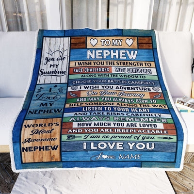 Personalized To My Nephew Blanket From Aunt Uncle Wood I Am So Proud Of You I Love You Nephew Birthday Graduation Christmas Customized Fleece Throw Blanket | siriusteestore