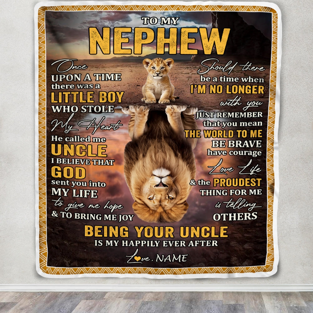 Personalized To My Nephew Blanket From Dad Father Lion Being Your Dad Is My Happily Ever Nephew Birthday Gifts Graduation Christmas Customized Fleece Blanket | siriusteestore