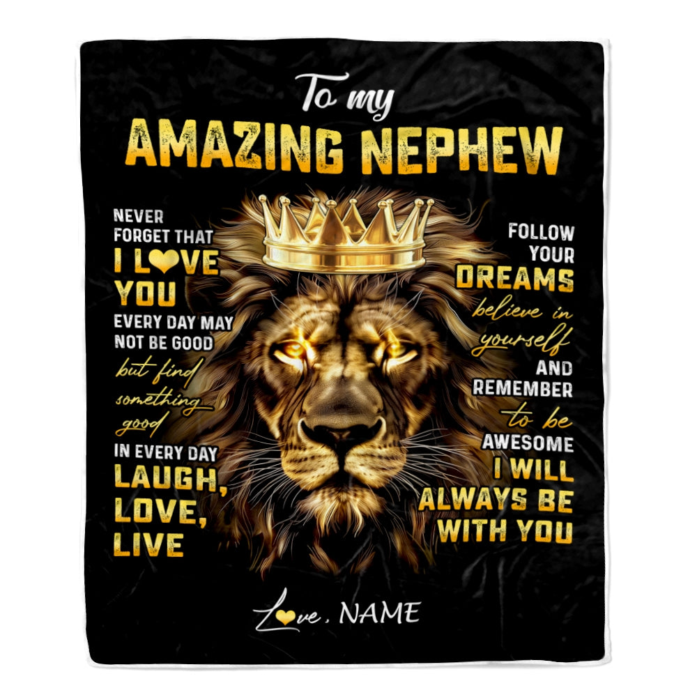 Personalized To My Nephew Blanket From Uncle Aunt Auntie Never Forget I Love You Lion Nephew Birthday Graduation Christmas Customized Bed Fleece Throw Blanket | siriusteestore