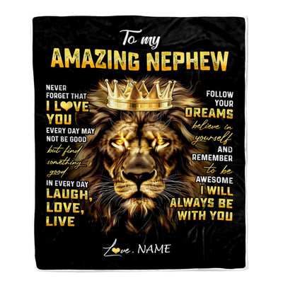 Personalized To My Nephew Blanket From Uncle Aunt Auntie Never Forget I Love You Lion Nephew Birthday Graduation Christmas Customized Bed Fleece Throw Blanket | siriusteestore