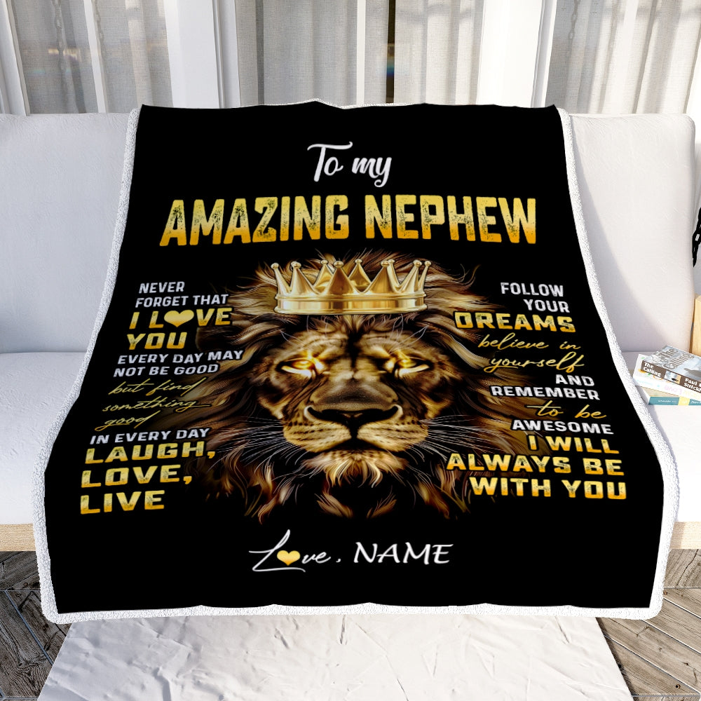 Personalized To My Nephew Blanket From Uncle Aunt Auntie Never Forget I Love You Lion Nephew Birthday Graduation Christmas Customized Bed Fleece Throw Blanket | siriusteestore