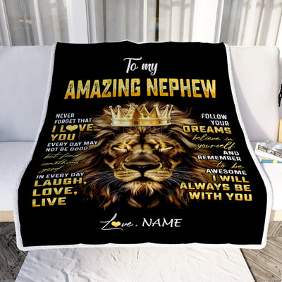Personalized To My Nephew Blanket From Uncle Aunt Auntie Never Forget I Love You Lion Nephew Birthday Graduation Christmas Customized Bed Fleece Throw Blanket | siriusteestore