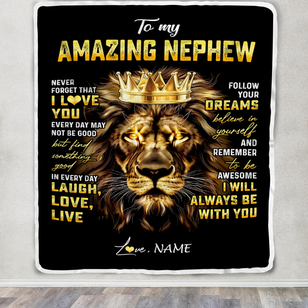 Personalized To My Nephew Blanket From Uncle Aunt Auntie Never Forget I Love You Lion Nephew Birthday Graduation Christmas Customized Bed Fleece Throw Blanket | siriusteestore
