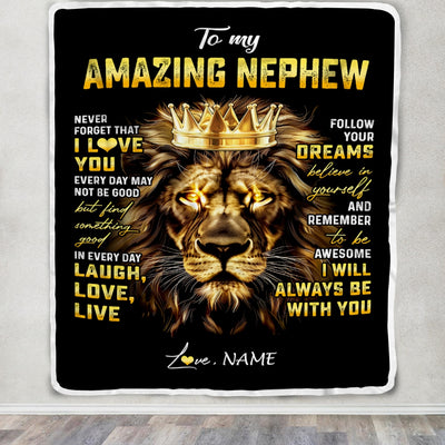 Personalized To My Nephew Blanket From Uncle Aunt Auntie Never Forget I Love You Lion Nephew Birthday Graduation Christmas Customized Bed Fleece Throw Blanket | siriusteestore